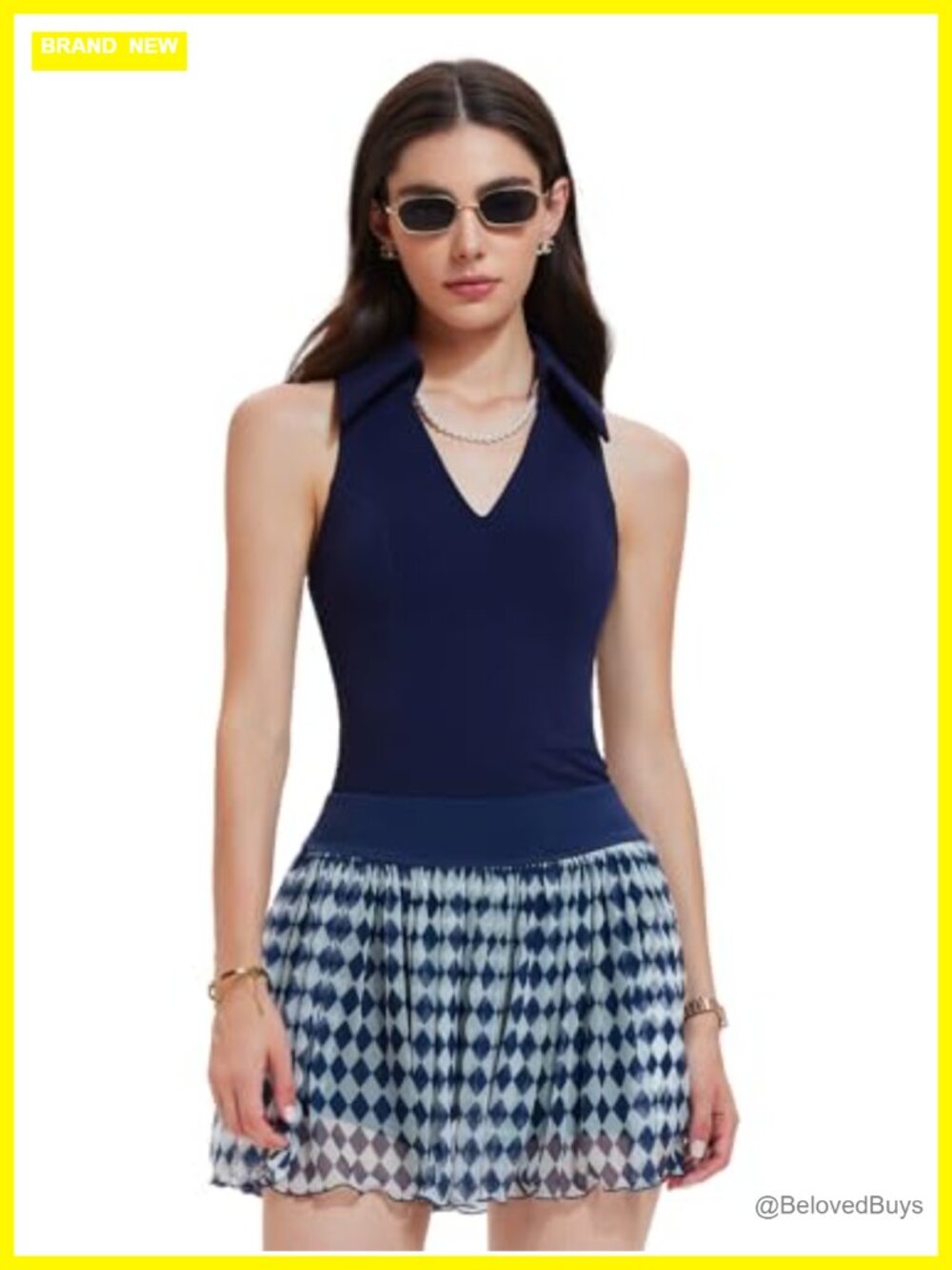 Women 2 Piece Tennis Skirt Set Sleeveless Top Golf Pickleball Active Skort